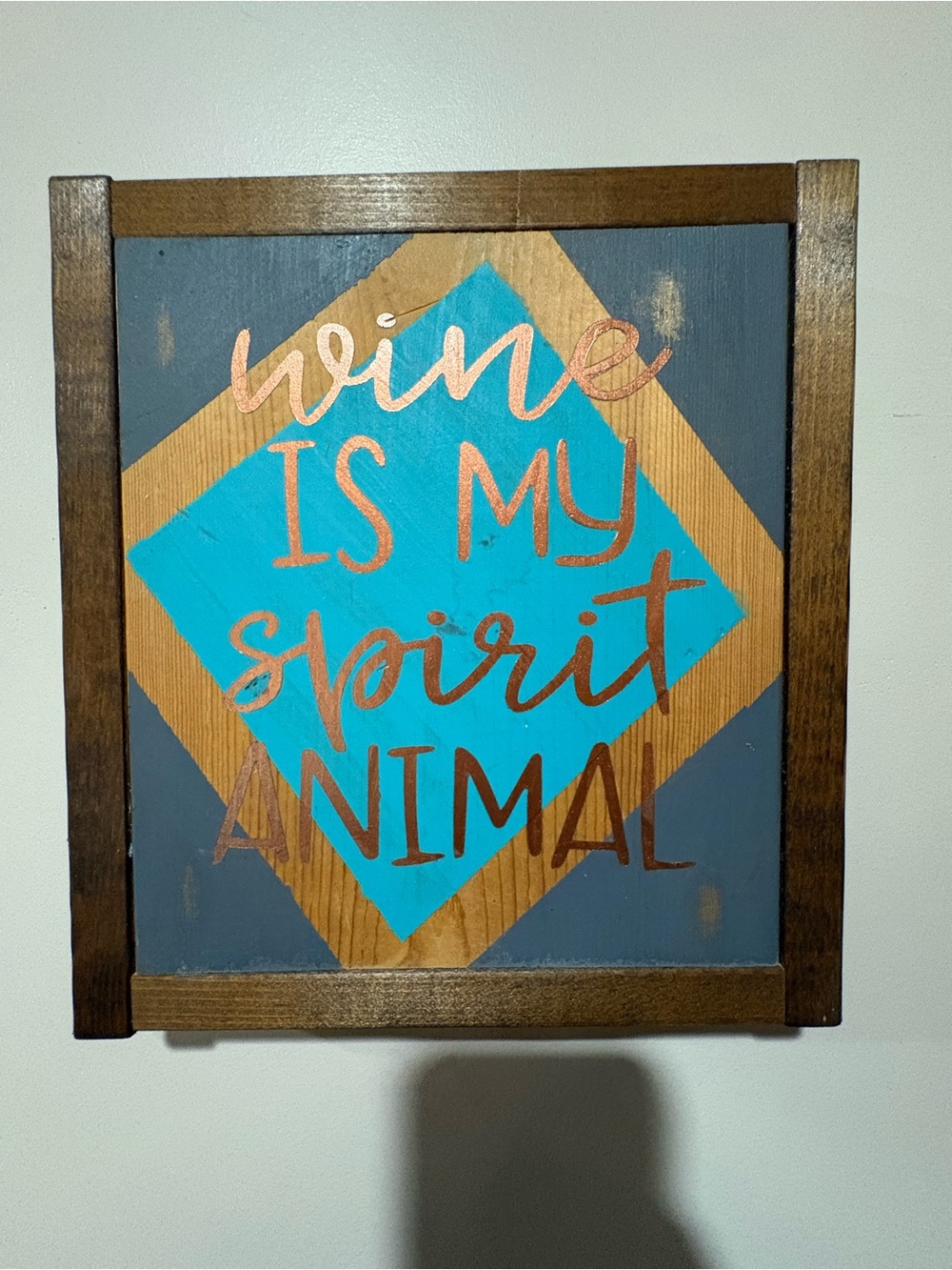 Turquoise and Brown 'Wine Is My Spirit Animal' Decorative Wall Plaque
